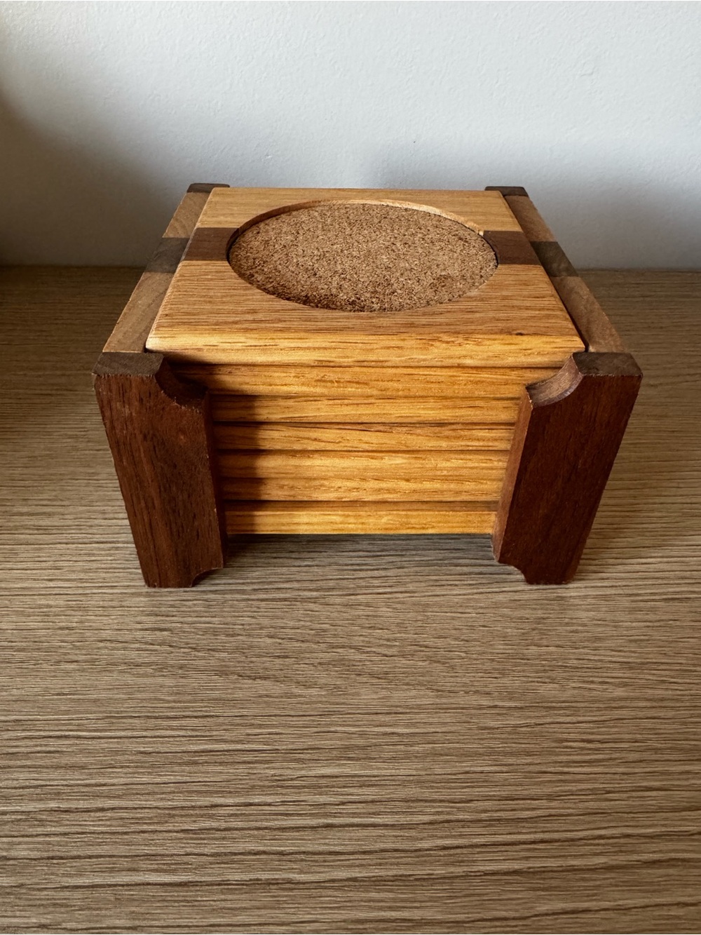 Wooden Coaster Set with Cork Inset